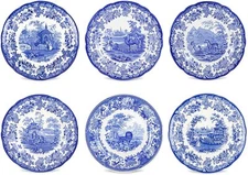Spode Blue Room Collection Plates | Set of 6 10.5-Inch - Zoological Theme
