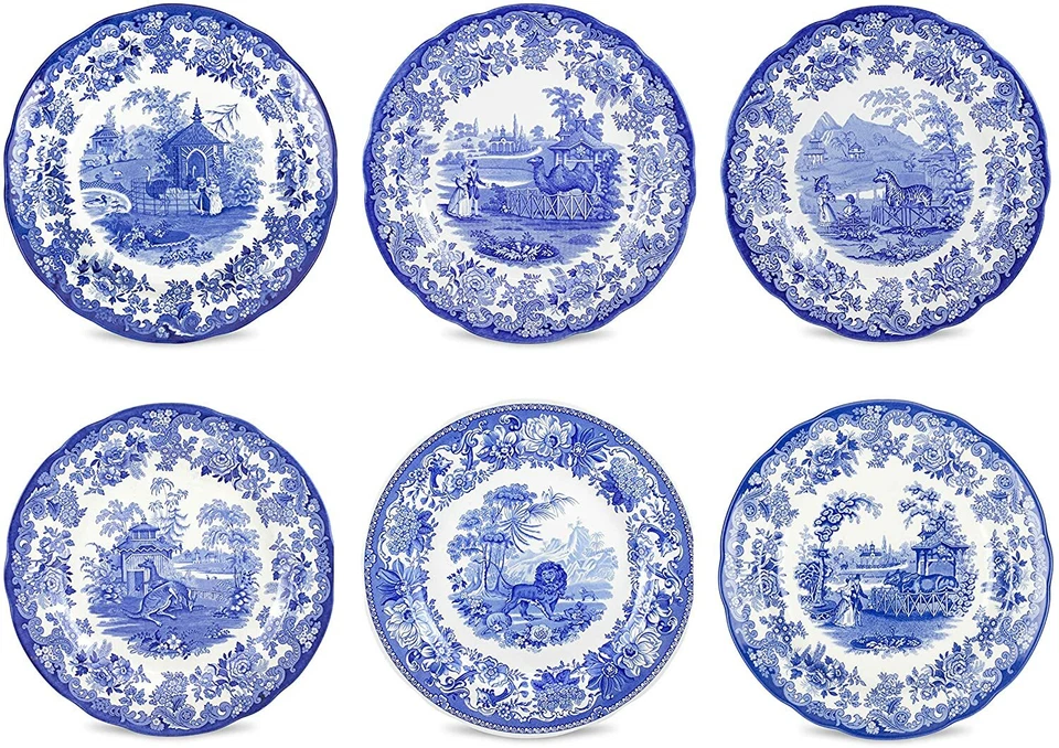 Spode Blue Room Collection Plates | Set of 6 10.5-Inch - Zoological Theme