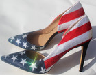INC USA Flag High heels shoes women 11.5, 12  crystals 4th of July 326 Offer — photo 1