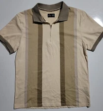 Public Rec Polo Shirt Mens Medium Beige Sand Lightweight Golf Casual Striped