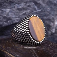 New 925-Sterling Silver Handmade Gemstone Tiger Eye Beautiful Comfortable Men's 