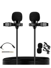 PoP voice Premium 16 Feet Dual-head Lavalier Microphone, Professional Lapel...