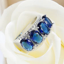 Valentine's Gift Handmade Huge London Blue Topaz Gemstone Silver Ring Size 6-10