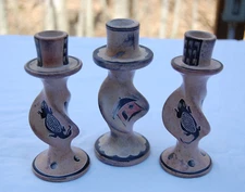 Kenya Soapstone Candlestick Holders Folk Art Indigenous Lizard Hut Africa Tribal