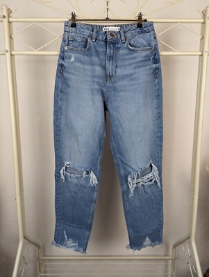 ZARA Boyfriend Jeans destroyed zerrissen Gr. 36 S hellblau
