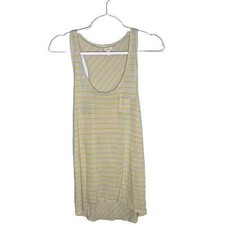 Caslon Yellow Striped Sleeveless Scoop Neck Tank Top with Front Pocket sz M
