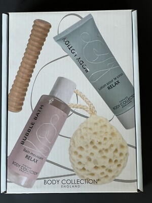 Body Collection England 4 Piece Bath-Body Lotion, Bubble Bath, Sponge,stick Set.