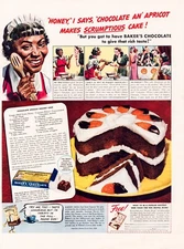 Print Ad Baker's Chocolate 1940 Apricot Cake Recipe Full Page 10.5"x 13.5"