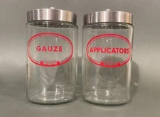 Vintage Merco Red Label Glass Medical Jars GAUZE APPLICATORS
