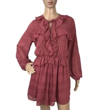 ZARA Ruffle Romper Dress Size M Polka Dot V-Neck Coquette Dressy Romantic Pink