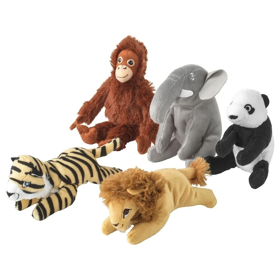 Ikea DJUNGELSKOG Kuscheltier AFFE ELEFANT PANDA BÄR TIGER LÖWE Stofftier 14 cm