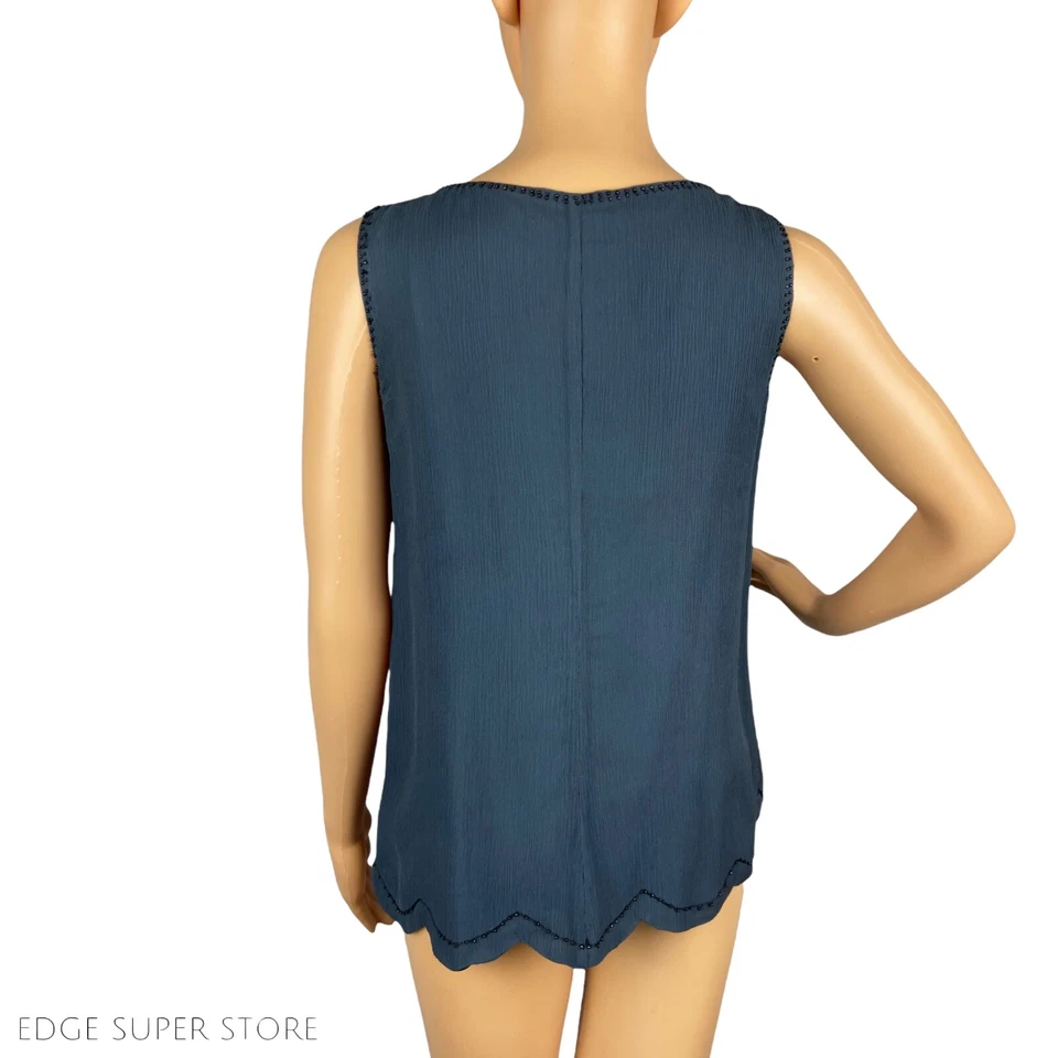 Blusa Top Charlotte Ronson Gris Oscuro Seda Cuello Cuentas Borde Elegante Talla 2 Foto 3 de 4