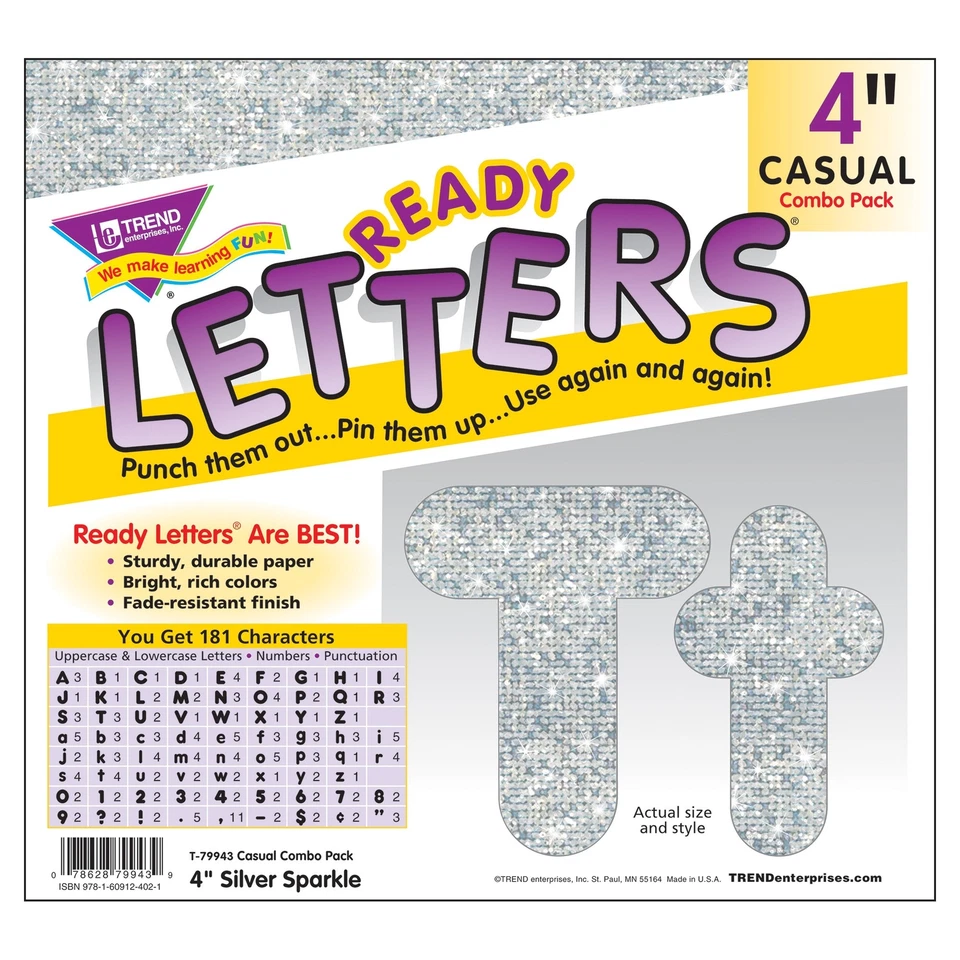 TREND ENTERPRISES Silver Sparkle 4" Casual Combo Ready Letters 172 Pieces T-7... - Image 3 of 3