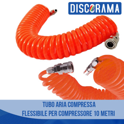 Tubo Aria Compressa A Spirale 15 Metri – Flessibile Per Compressore Con Raccordi – Colore Blu