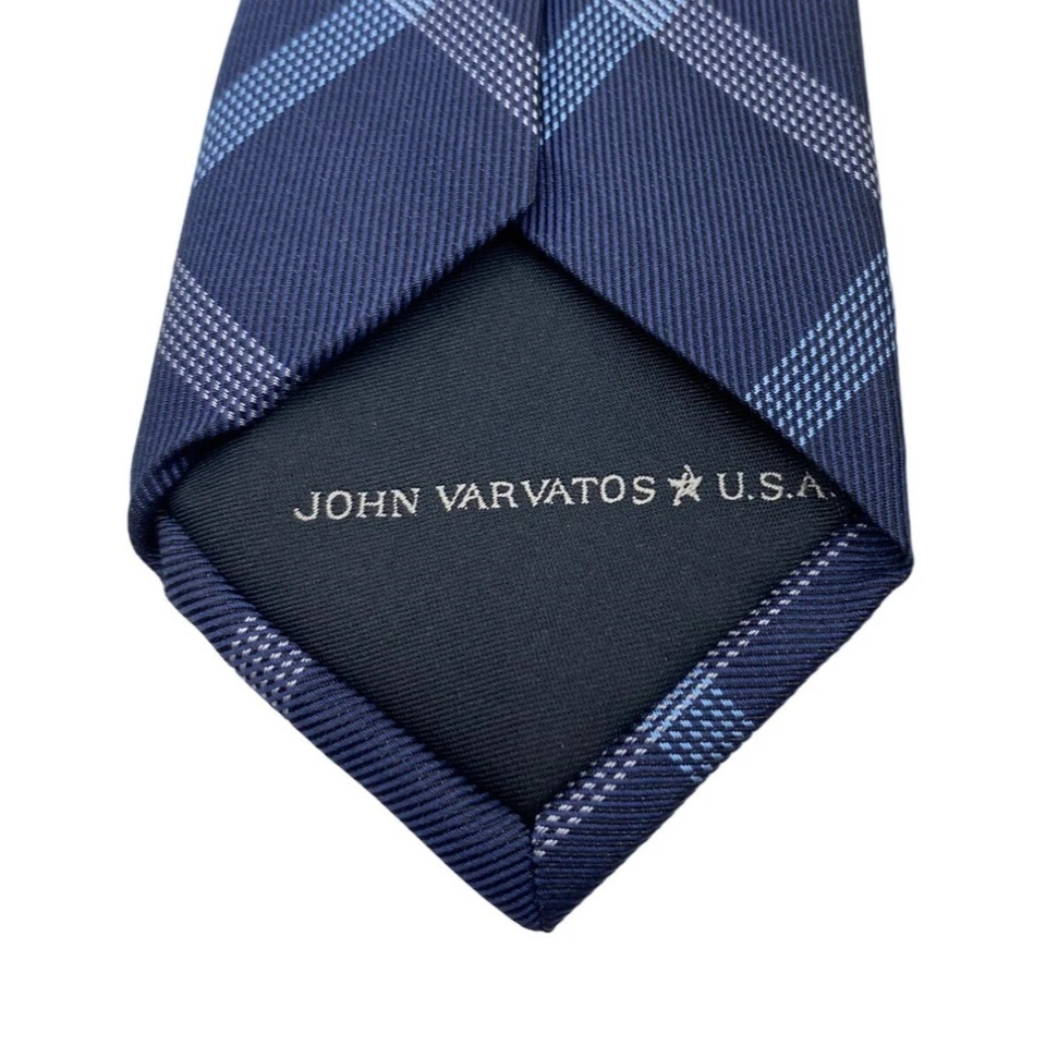 Corbata de seda John Varvatos azul a cuadros para hombre hecha en EE. UU. Carrera empresarial Foto 2 de 4