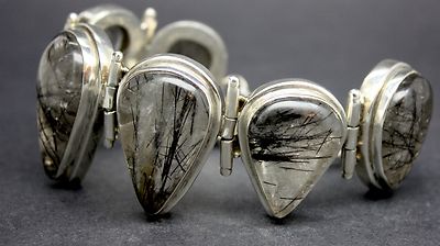 ECHTES TOURMILIERTES QUARZ ARMBAND 925 STERLINGSILBER SCHNELLER KOSTENLOSER VERSAND!!