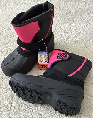 Girls Size 3 Black & Pink Winter Snow Boots -5° By Ozark Trail - New!