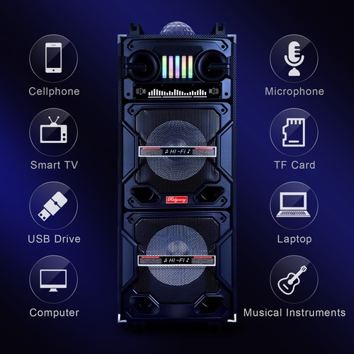 Haut-parleur Bluetooth 4 500 W double caisson de basses 10" système de sonorisation basse lourde fête et micro - Photo 2 sur 12