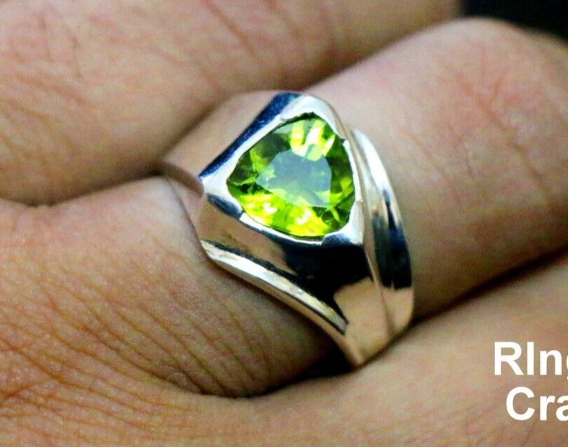 Anillo de peridoto natural para hombre de plata de ley 925 anillos de piedra verde tallas 5-`5 Foto 2 de 4