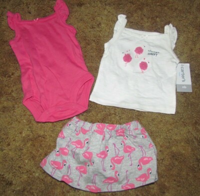 Girls Carter's NWT 3 pc flamingo skort set size Newborn