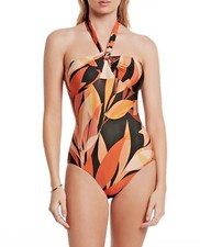  206 Jets Women's Orange Solari Halter One-Piece Swimsuit Size USA 8