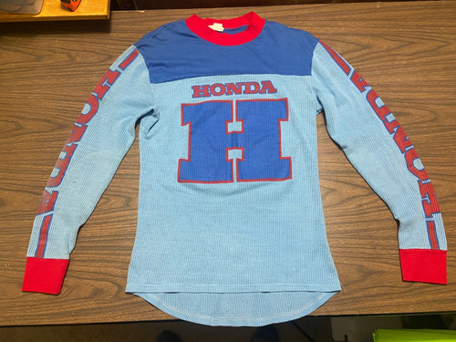 Vintage 70s Honda Motocross Long Sleeve Mesh Racing Jersey Size Large