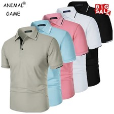 Summer Men's Short Sleeve T-Shirt Button Classic Fit Casual Polo Shirts Pullover