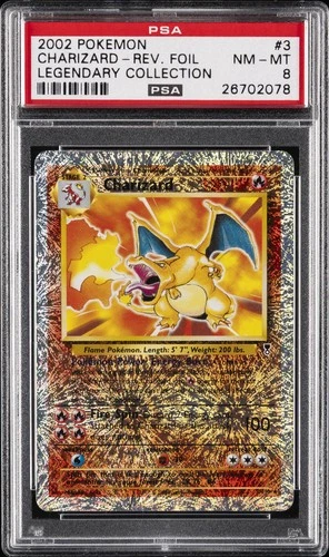 2002 POKEMON LEGENDARY COLLECTION #3 CHARIZARD-REVERSE FOIL PSA 8