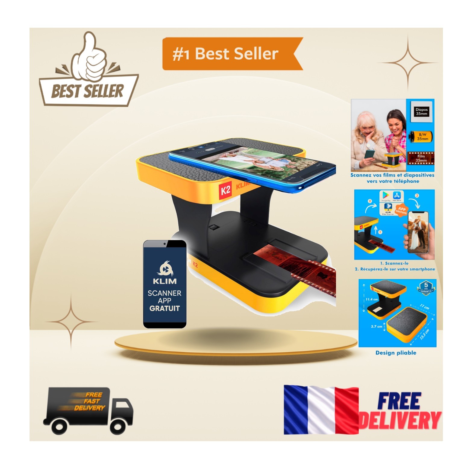 Scanner de diapositives KLIM K2 pour projeter vos souvenirs de famille sur grand écran