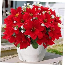 14'' Artificial Poinsettias Flowers for Outdoor,12 Bunches Mixed Fake Red