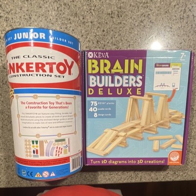 Hasbro Tinkertoy Builder Set & MindWare KEVA Brain Builders 75pc (Lot of 2)