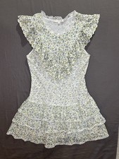 LoveShackFancy Lunetta Mini Dress Sz 6 Eyelet Lace Drop Waist Ruffle Fitted READ