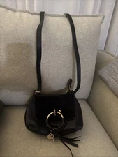 See by Chloe Shoulder Bag Black Leather Suede Gold hardware Chain 8”x5”x3”