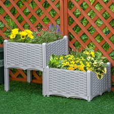 Set Of Two Rattan-Effect Planters - Grey
