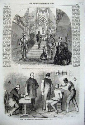Alter antiker Druck Treppe Königliche Institution 1860 Foltergefängnis Sizilien 19.
