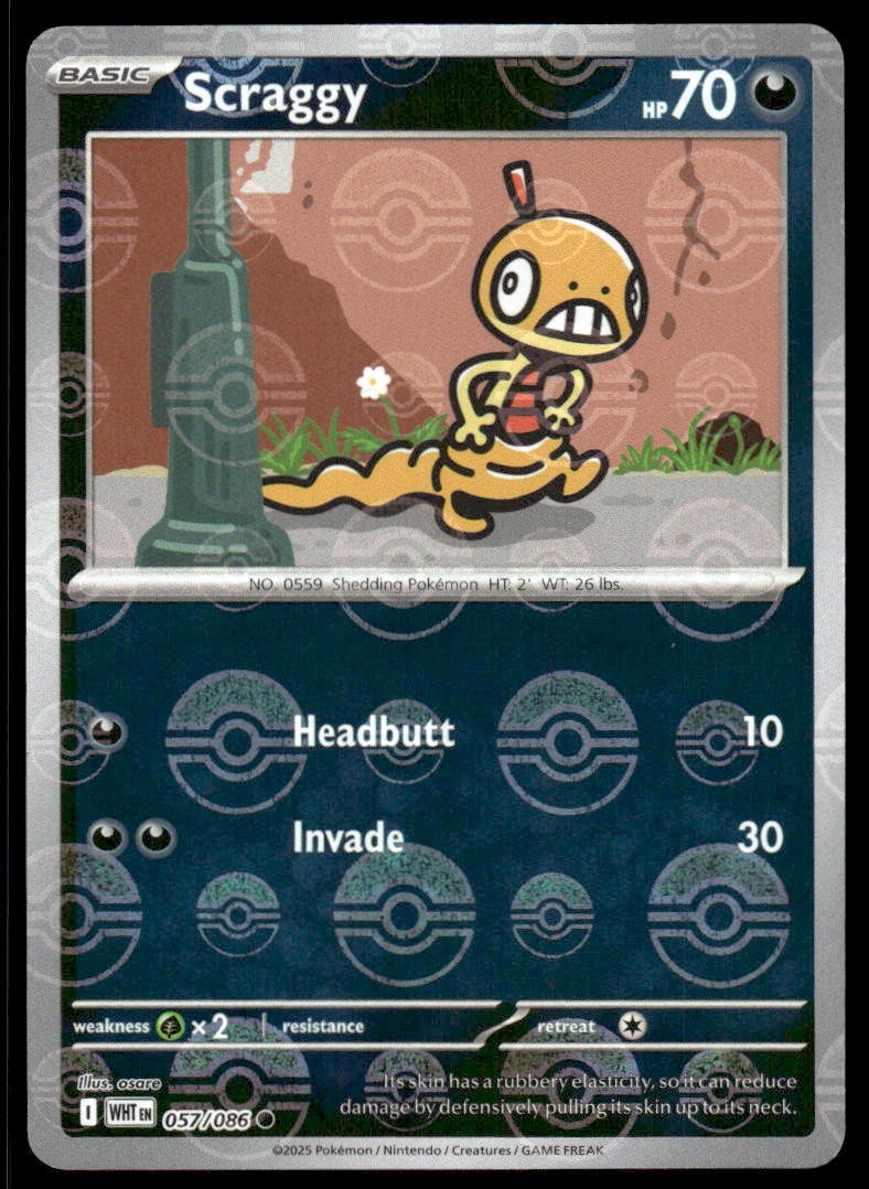Pokemon TCG SV: White Flare (Pokeball) #057/086 Scraggy NM