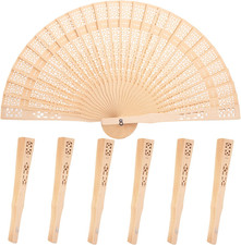 6 Pack Folding Hand Fans Wooden Sandalwood Carved Vintage Decorative Fans