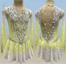 Ice skating dress Competition Figure Skating Twirling Costume yellow dyeing