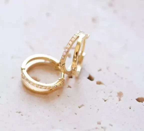 Round Cut Lab-Created Diamond Womens Huggie Hoop Earrings 14K Yellow Gold Plated