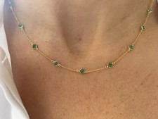 Anniversary Gift Dainty Princess Natural Emerald 18in Necklace 14k Yellow Gold