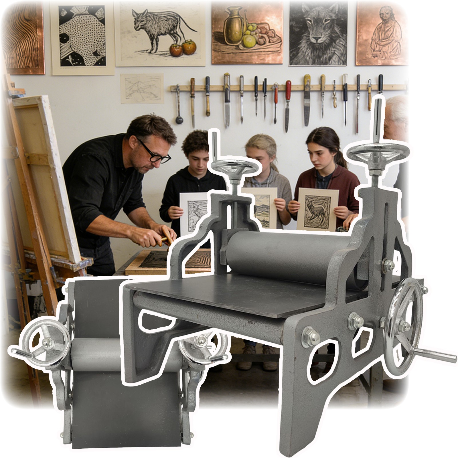 Table Top Professional Intaglio & Relief Printmaking Press for Woodcut Mixed