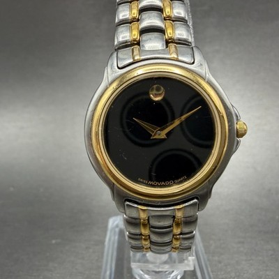 Movado Museum Watch Women 26mm Black Dial Two Tone Round 81-E4-9838 New Battery