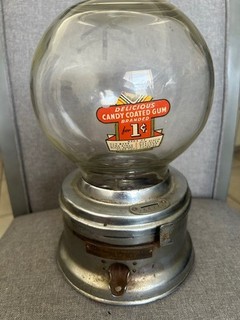 VINTAGE FORD 1¢ PENNY GUMBALL MACHINE WITH GLASS GLOBE