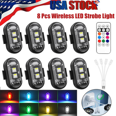 8PCS Wireless LED Strobe Light RGB 8 Colors Rechargeable Flashing Warning Lights