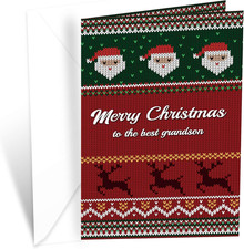 Greetings Christmas Card for Grandson, Made in America, Eco-Friendly, Thick Card