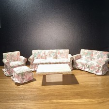 Victorian Dolls House Lounge Furniture Set Sofas Arm Chair Stool Table