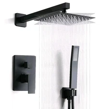 10 Inch Matte Black Rainfall Shower Faucet Set Wall Mount Handheld Valve Kit