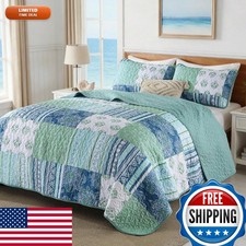 Dintszyayue Green Queen Size 3 Piece Quilt Set Boho Plaid Patchwork Coverlet