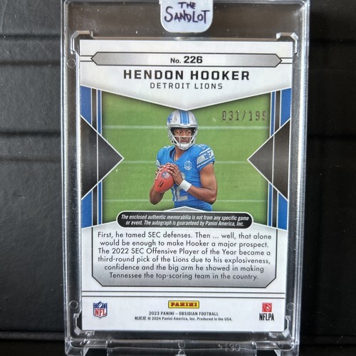 2023-24 Panini Obsidian Hendon Hooker Rookie Patch Auto Vertical #226 /199 - Picture 2 of 2