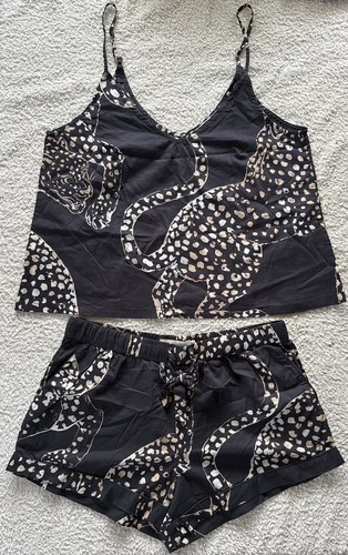 Desmond & Dempsey Womens Leopard Print Cotton Cami Shorts Top Pyjama Set M